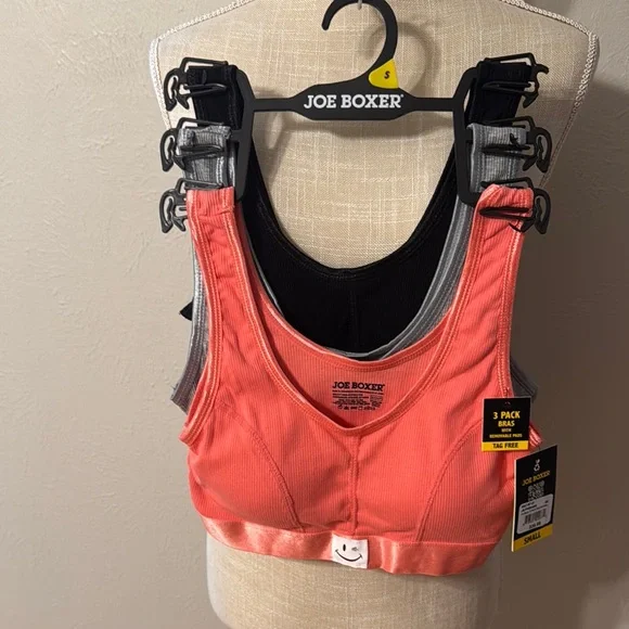 Joe Boxer Bra Trio - Coral,Gray, Black - Picture 1 of 7